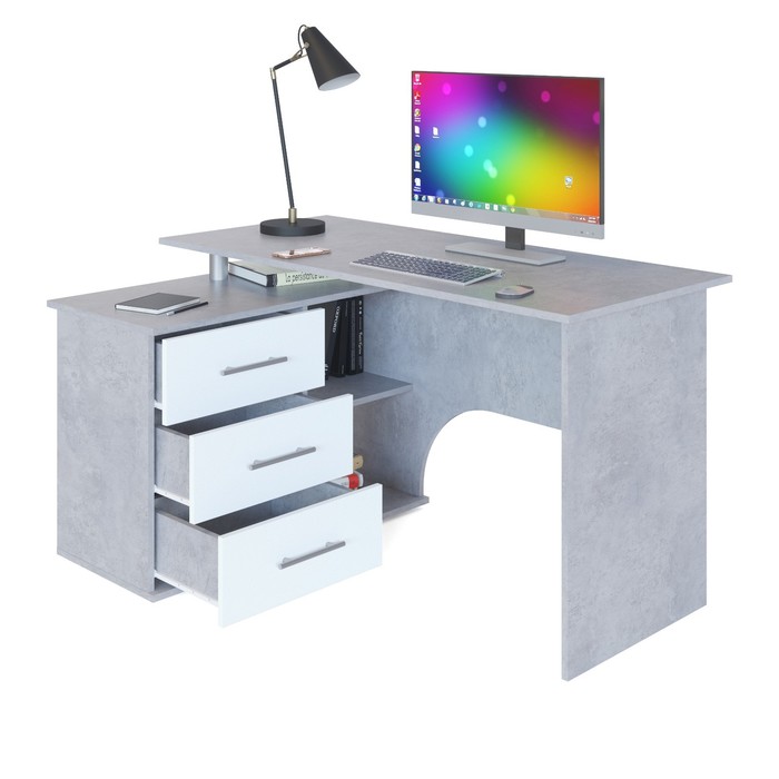 фото Компьютерный стол «кст-09», 1350×935×744 мм, угловой, угол левый, бетон/белый сокол