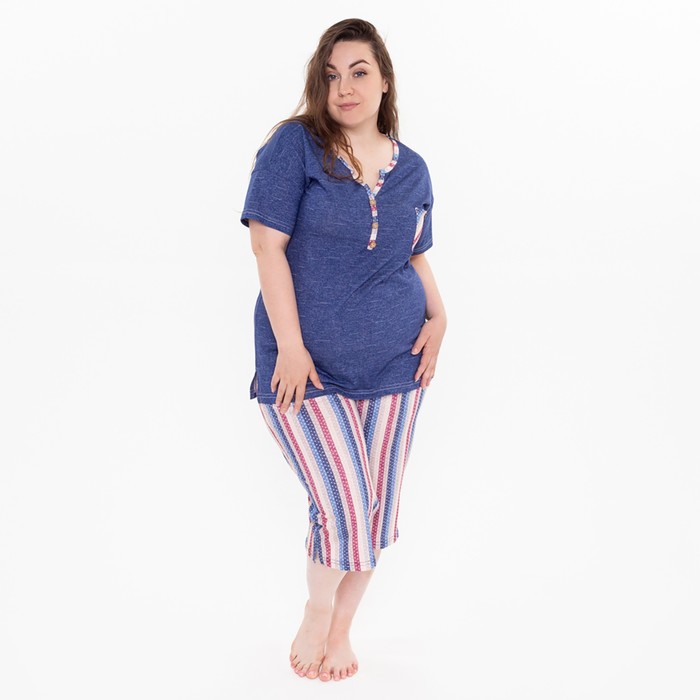 фото Комплект женский домашний (футболка и бриджи), цвет джинс, размер 66 натали