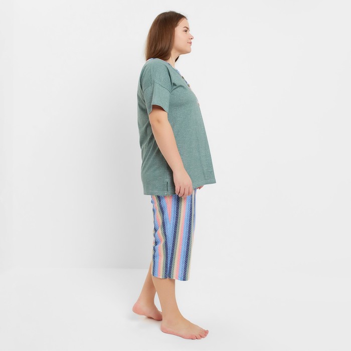 фото Комплект женский домашний (футболка/бриджи), цвет олива, размер 54 натали
