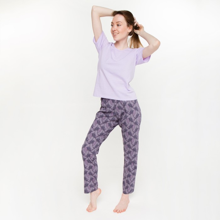 фото Комплект женский (футболка, брюки), цвет сиреневый, размер 52 tusi