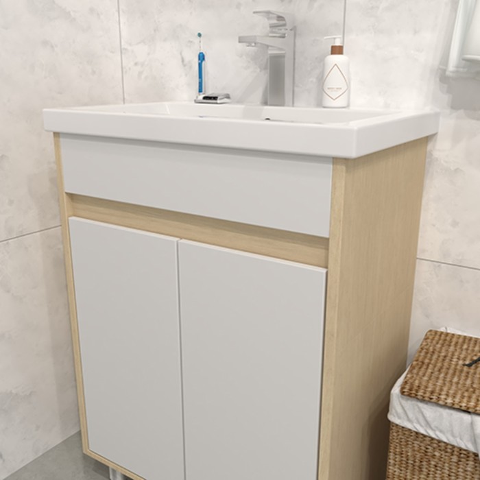 фото Тумба "венеция 50" с раковиной енисей сонома 39 см х 46 см х 82 см logro