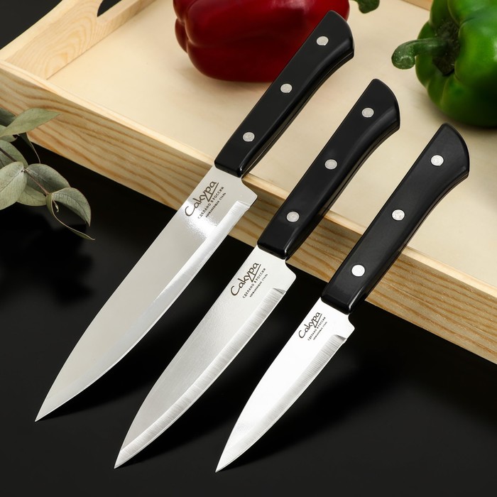 фото Набор "сакура" из 3 кухонных ножей, лезвие 9 см, 12 см, 15 см libra plast