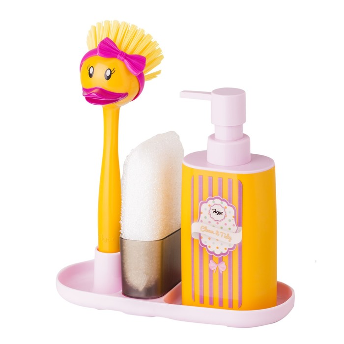 Щётка для посуды, дозатор, губка на подставке Ducks
Щётка для посуды, дозатор, губка на подставке Ducks