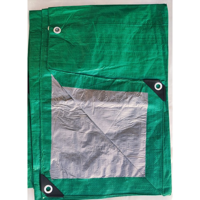 фото Тент 120 усиленный край, люверс шаг 50 см 3х15, зеленый/серебро rendell