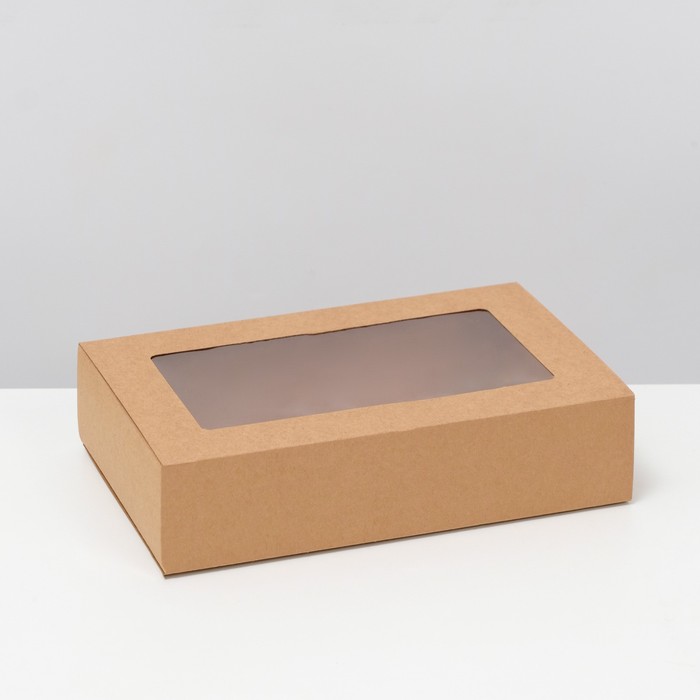 фото Коробка складня, пенал, с окном, крафт, 25 х 16 х 6 см,