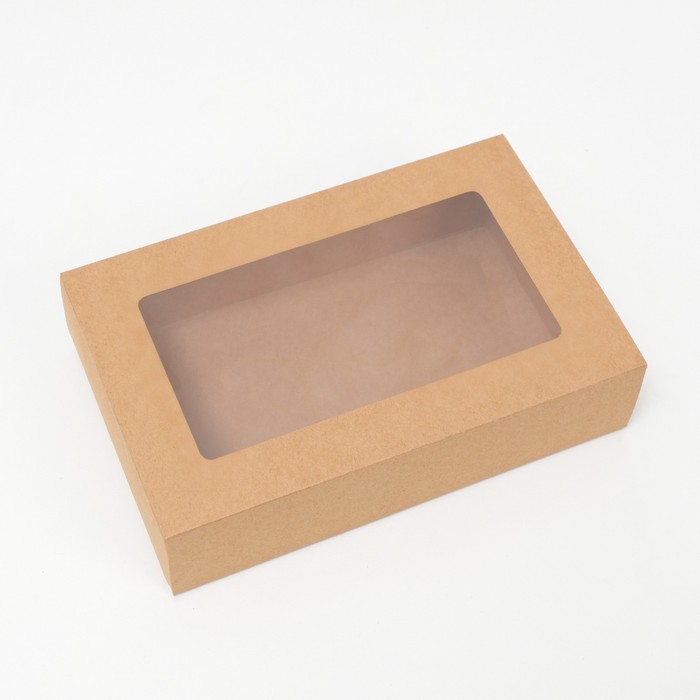 фото Коробка складня, пенал, с окном, крафтовая, 25 х 16 х 6 см