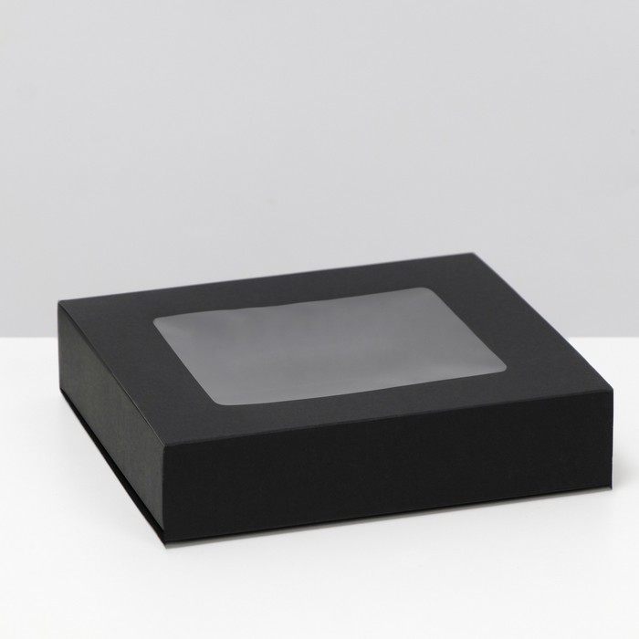 фото Коробка складня, пенал, с окном, черная, 18 х 16 х 4 см,