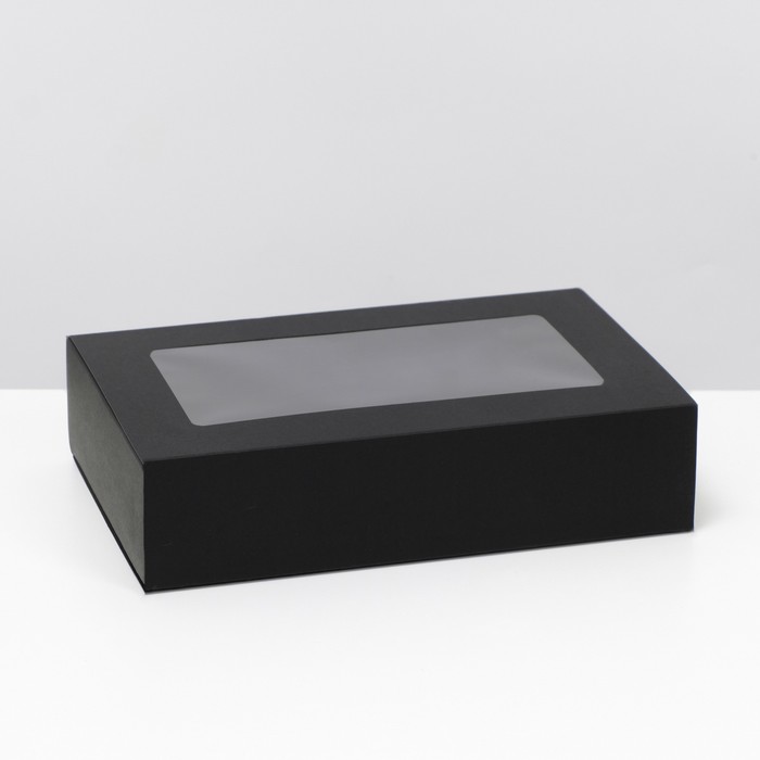 фото Коробка складня, пенал, с окном, черная, 25 х 16 х 6 см,