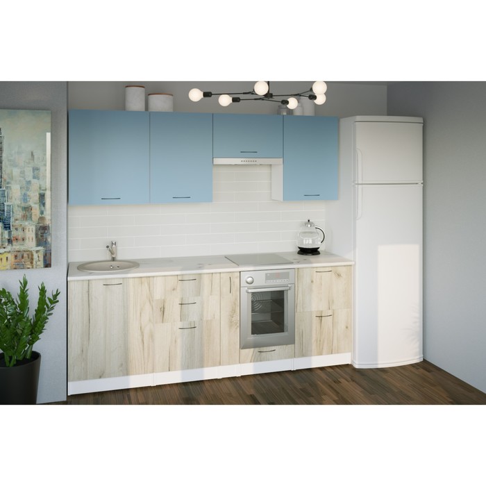 фото Кухонный гарнитур лидия компакт 2200х600 белый/сосна/капри, бетон темный