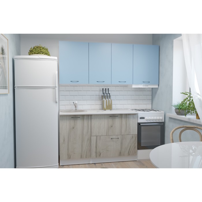 фото Кухонный гарнитур лидия макси 1800х600 белый/сосна/капри, бетон темный