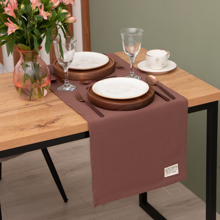 фото Дорожка на стол этель kitchen 40х150 см, цвет коричневый, 100% хлопок, саржа 220 г/м2