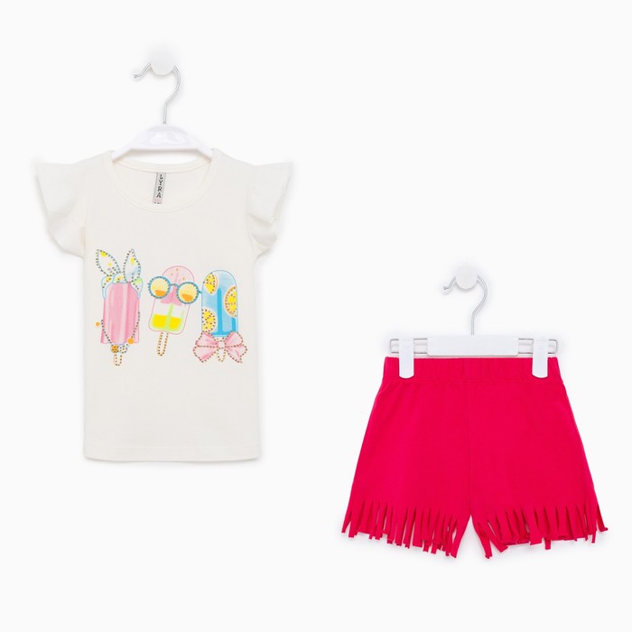 фото Комплект (футболка и шорты) для девочки, цвет белый/коралл, рост 104 bebus