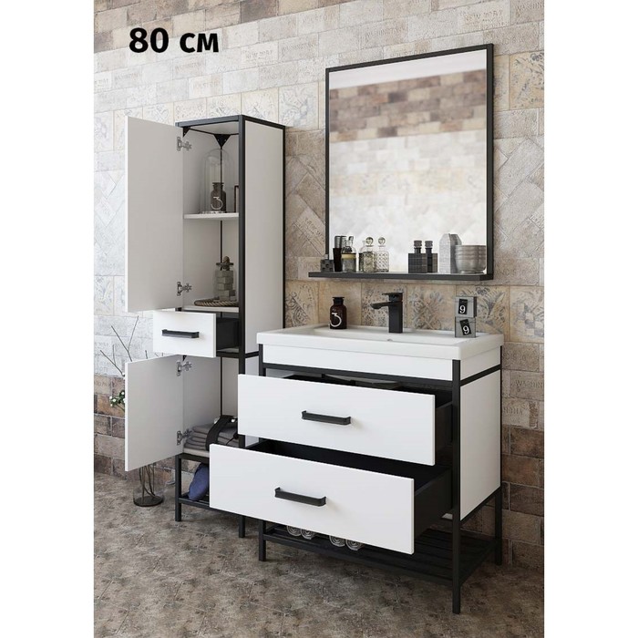 фото Пенал "норд" правый, белый, 35,2 х 30 х 165,5 см sanflor