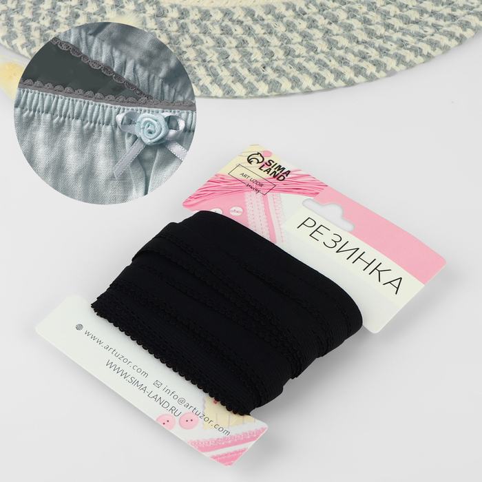 фото Резинка ажурная, 10 мм, 10 ± 1 м, цвет чёрный арт узор