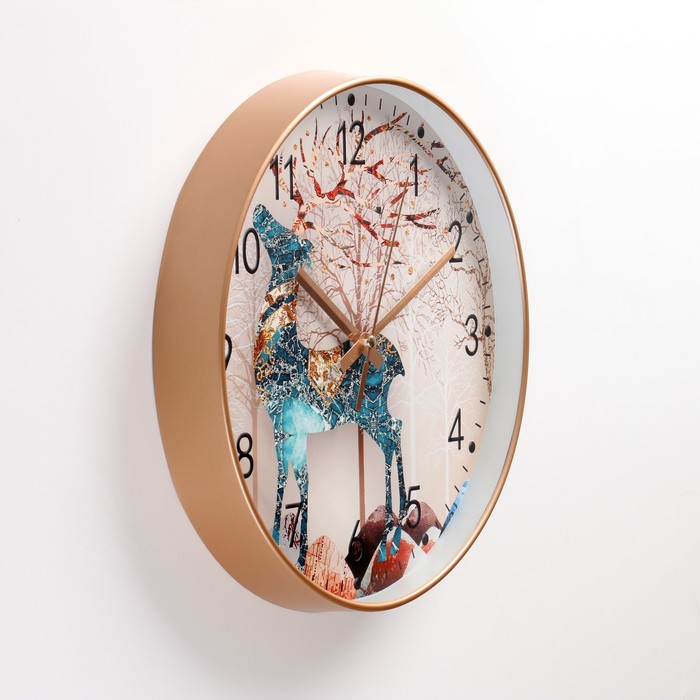 фото Часы настенные, серия: интерьер, "олень", плавный ход, d-30 см, аа