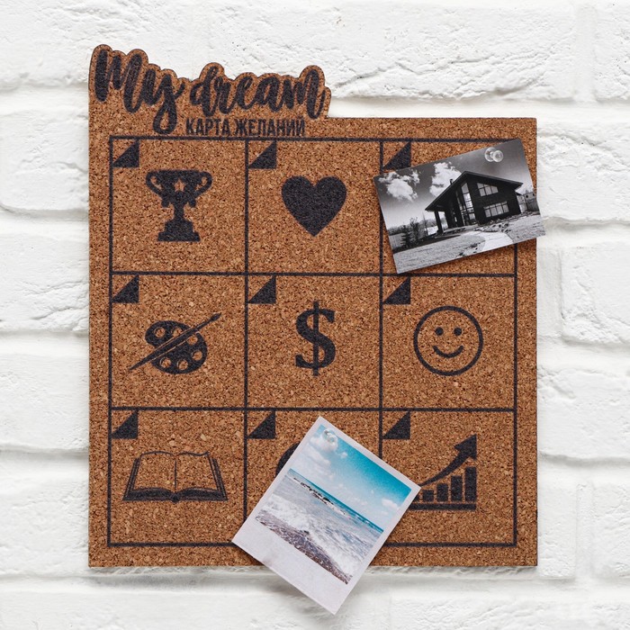 фото Органайзер пробковый "карта желаний" 30х34,7см