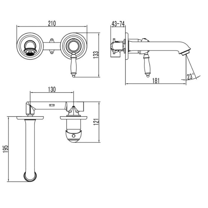 фото Смеситель для раковины lemark villa lm4826c, однорычажный, скрытый, излив 181 мм, хром