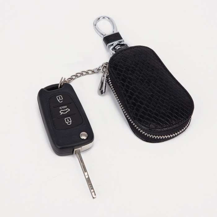 фото Ключница на молнии, 5 см, 1 карабин, цвет чёрный