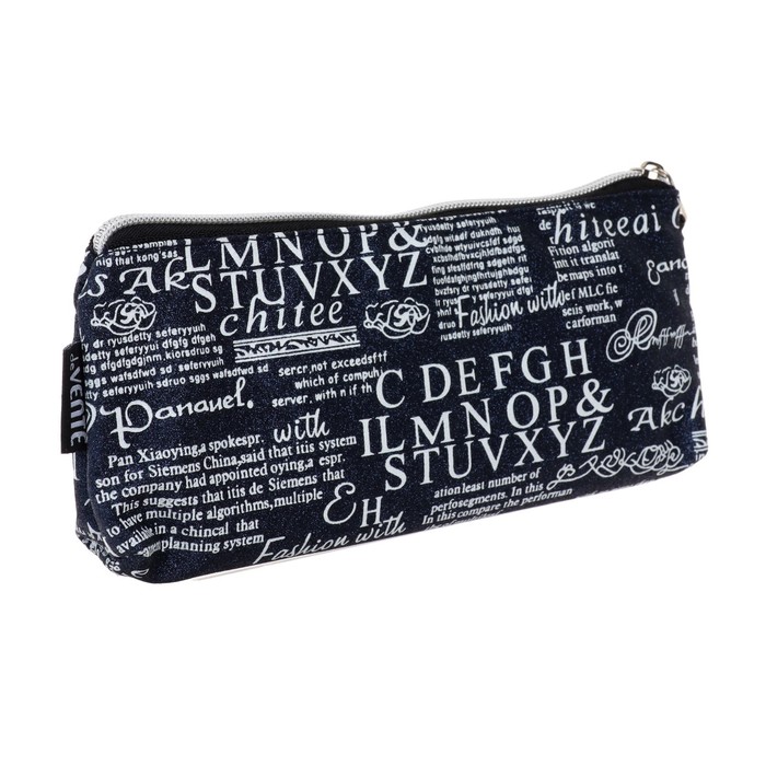 фото Пенал мягкий 1 отделение devente, плоский 80 х 210 х 35 мм, text, текстиль, искрящаяся поверхность, тёмно-синий