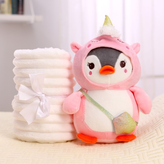 фото Мягкая игрушка с пледом «пингвин в костюме единорожки»,микс milo toys