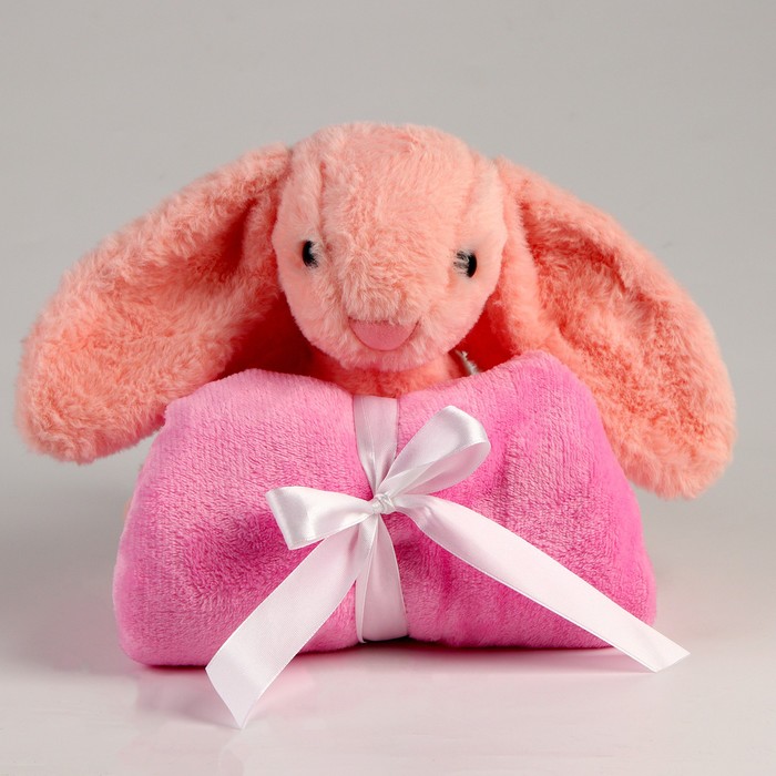 фото Мягкая игрушка с пледом «зайка», цвет розовый milo toys