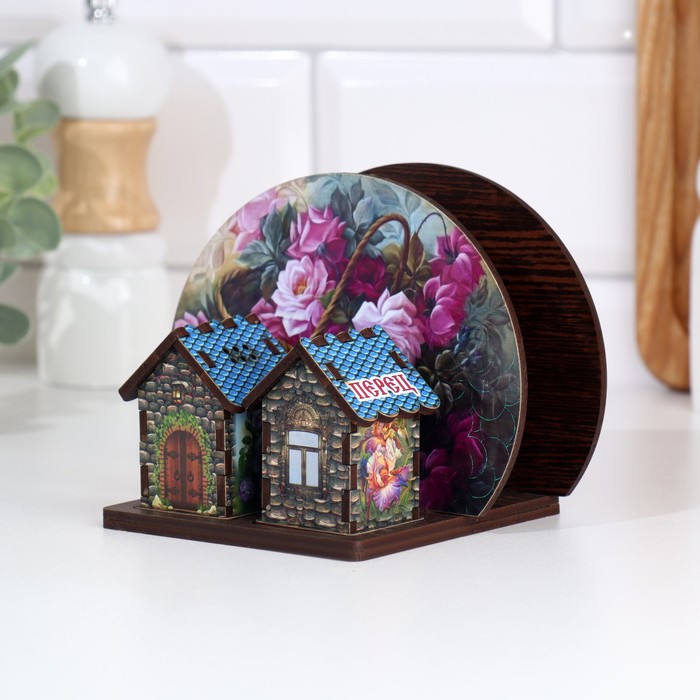 фото Салфетница деревянная соль/перец "корзина роз", 13х10х10 см, микс