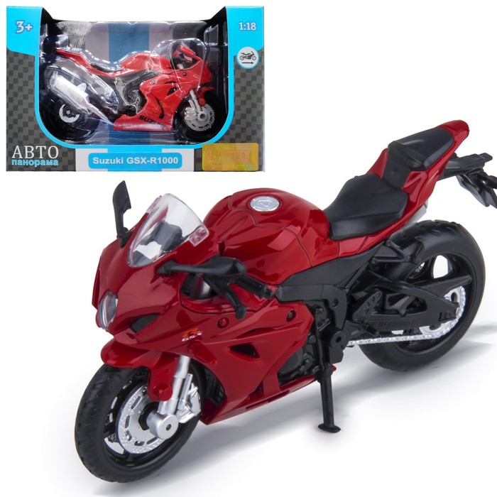 фото Модель мотоцикла металл. suzuki gsx-r 1000 1:18, цвет красный, свободный ход колёс автопанорама