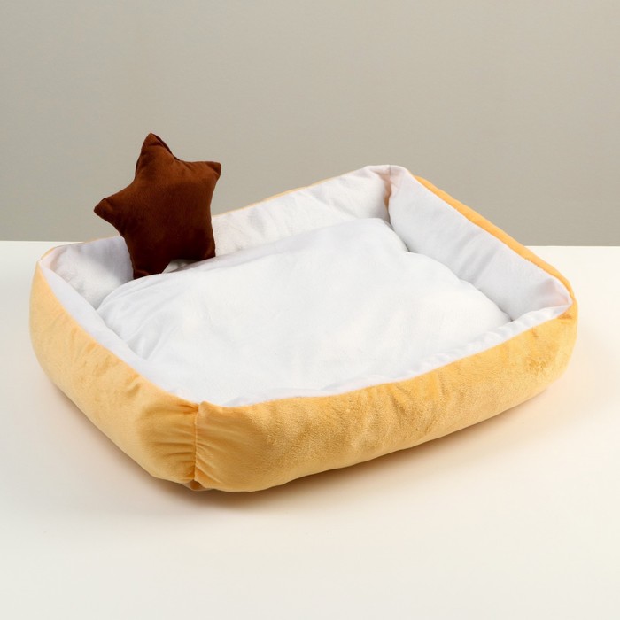 фото Лежанка мягкая прямоугольная со съемной подушкой + игрушка звезда, 54 х 42 х 11 см, персик пижон