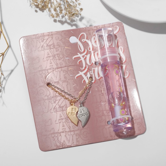 фото Набор 3 предмета: 2 кулона, блеск для губ "неразлучники" фрукты, цвет микс queen fair