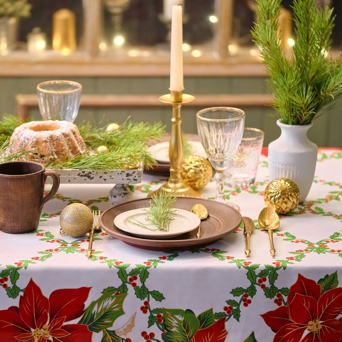 фото Скатерть новогодняя доляна "праздничный узор" 145*220 см, 100% п/э
