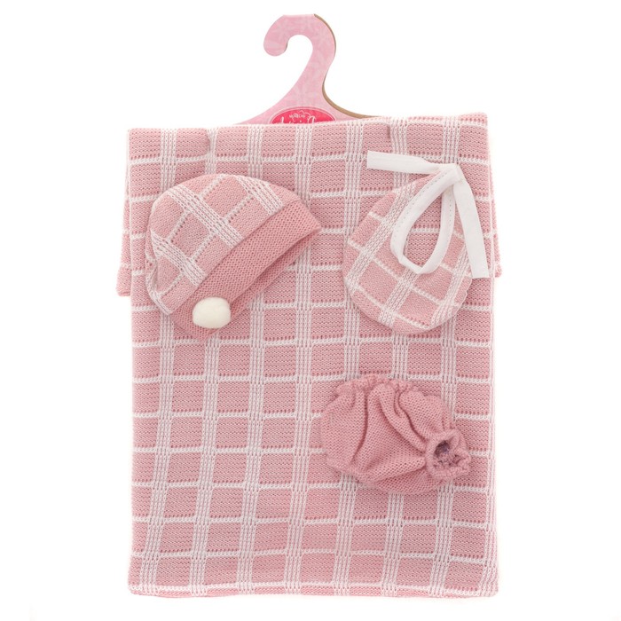 фото Комплект одежды для кукол 26 см, розовое одеяло, шапка, слюнявчик, трусики munecas antonio juan