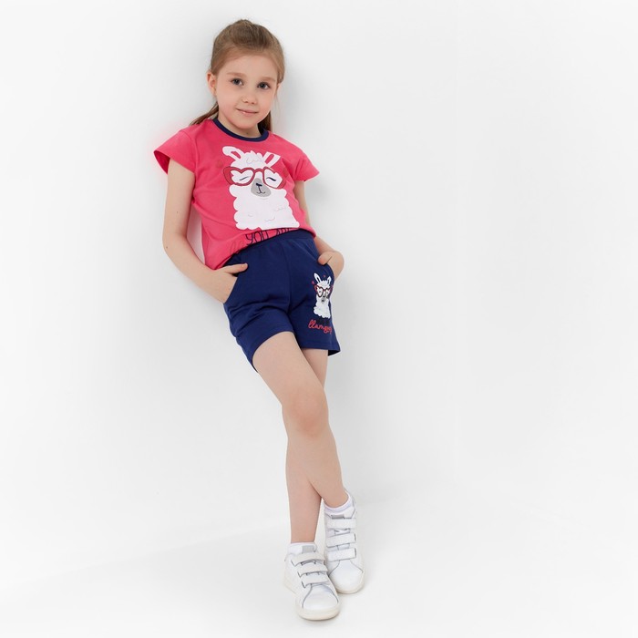 фото Комплект для девочки (футболка, шорты), цвет розовый/тёмно-синий, рост 116 см baby style