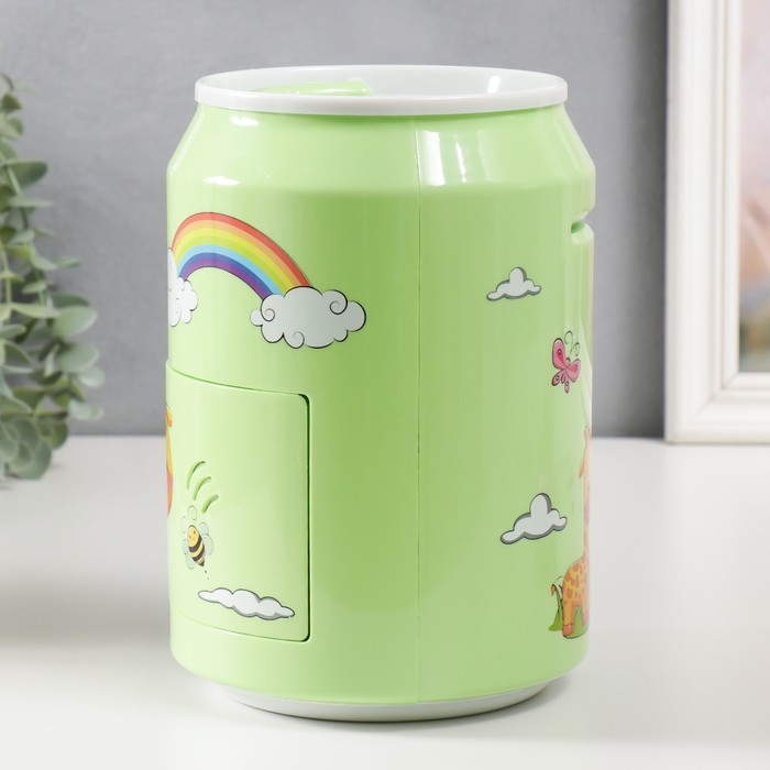 фото Копилка пластик "банка. жирафики" кодовый замок, звук аа зелёный 15х21 см