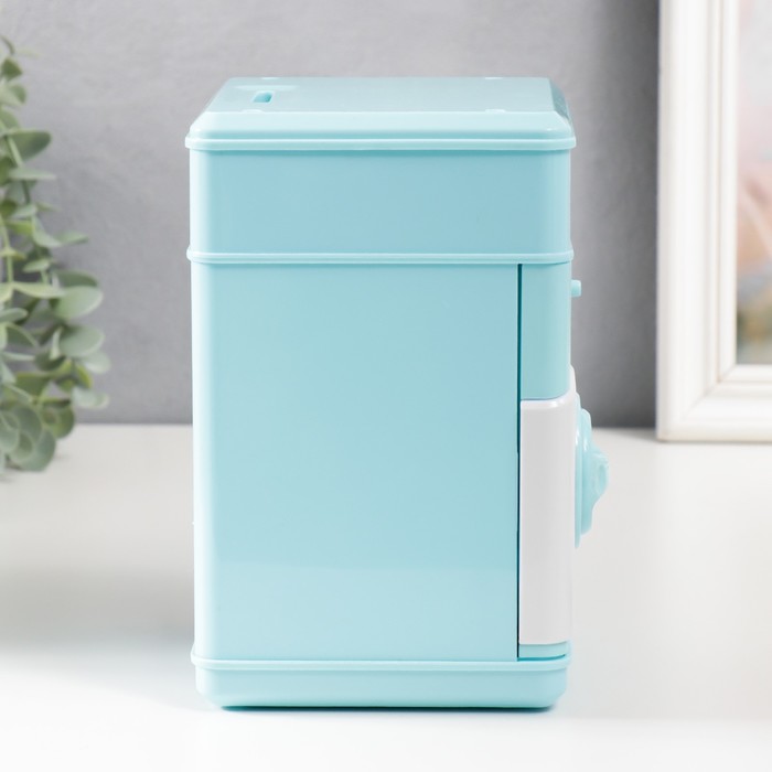 фото Копилка пластик "сейф. зебра" кодовый замок, звук аа голубой 13х12х19 см