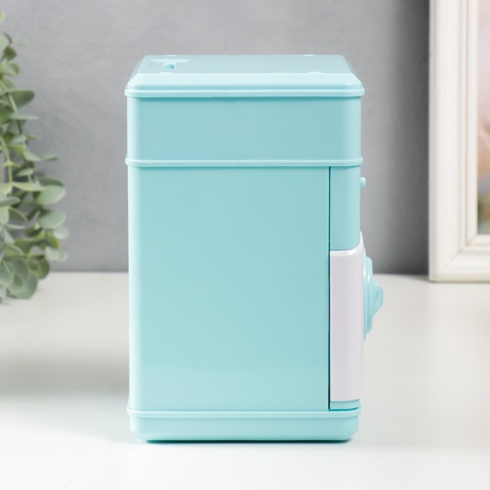 фото Копилка пластик "сейф. щенок" кодовый замок, звук аа голубой 13х12х19 см