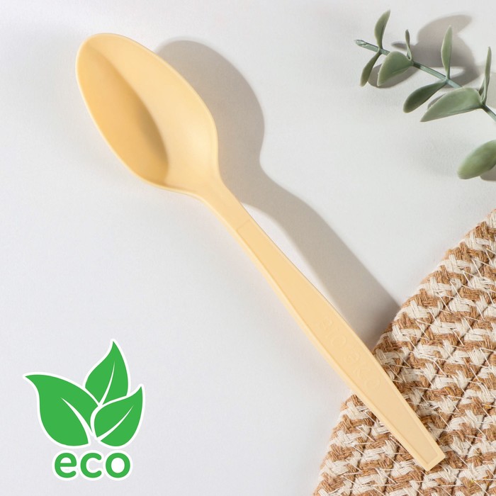фото Ложка столовая одноразовая «био эко люкс l», цвет бежевый