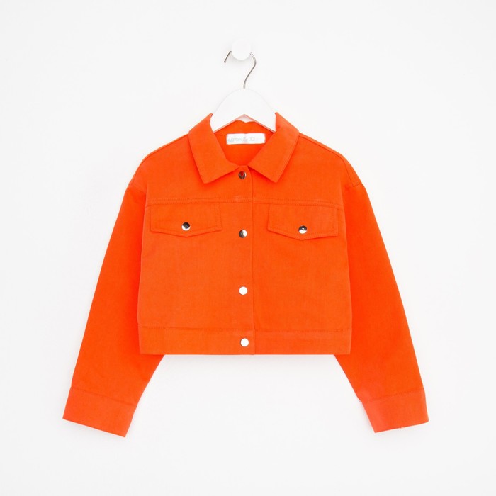фото Рубашка для девочки джинсовая, укороченная kaftan, размер 36 (134-140 см), цвет оранжевый