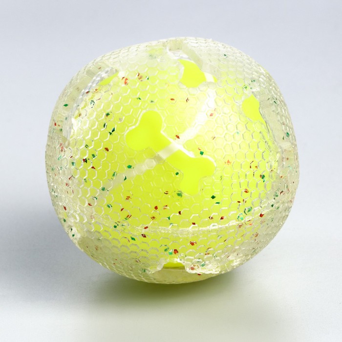 фото Игрушка для собак"мяч теннис-косточки 2 в 1",tpr+винил,7,5 см, прозрачная/желтая неон пижон