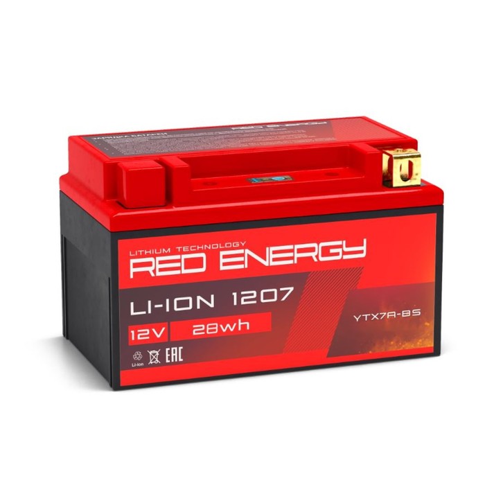фото Аккумуляторная батарея red energy li-ion 12-07, 12v, 2.8 ач, прямая (+ -), литий ионная