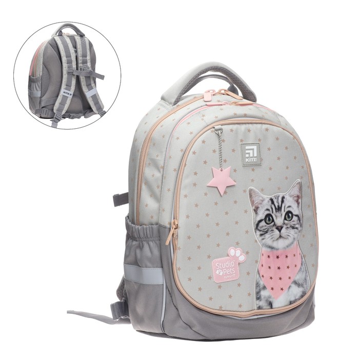 фото Рюкзак школьный studio pets, 38 х 28 х 16 см, эргономичная спинка, серый