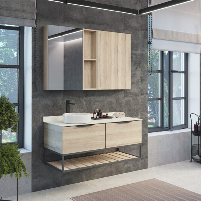 фото Тумба-умывальник comforty «порто-120-1» дуб дымчатый с белой столешницей c раковиной 9110