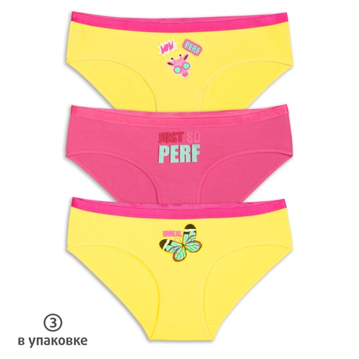 фото Трусы для девочек 3 шт, рост 152 см, цвет желтый, розовый, желтый pelican