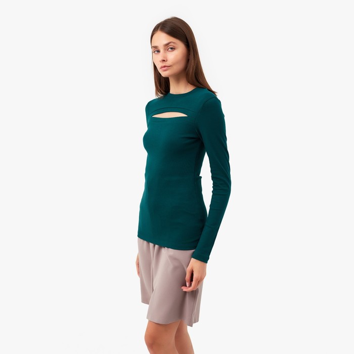 фото Лонгслив женский minaku: basic line цвет изумрудный, р-р 46