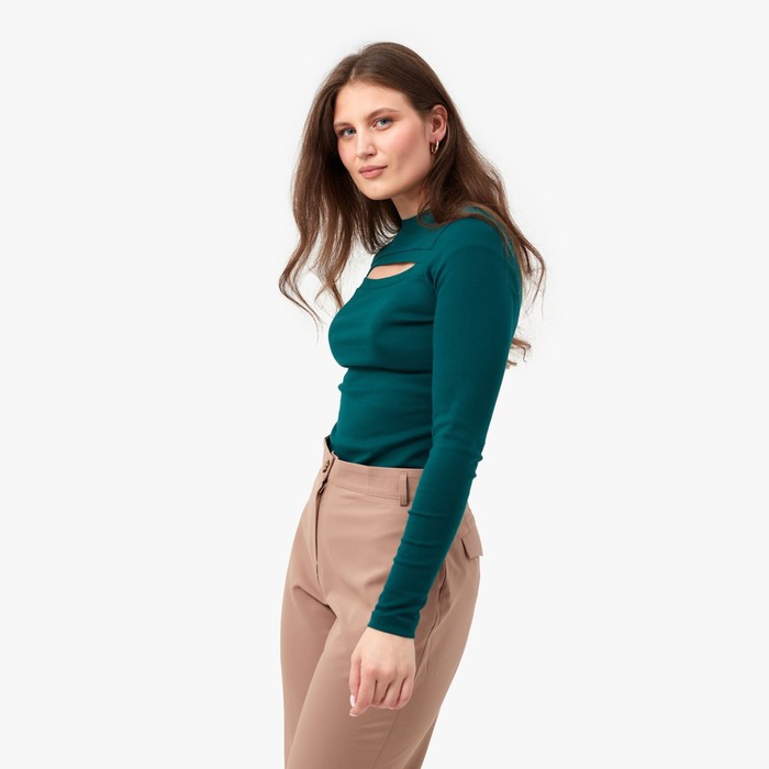 фото Лонгслив женский minaku: basic line цвет изумрудный, р-р 48