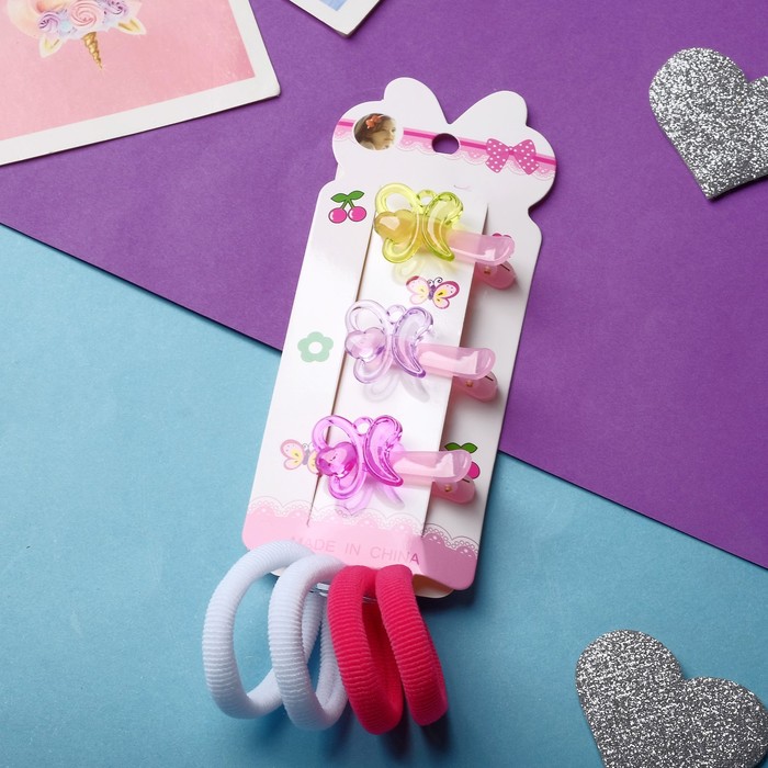 фото Набор для волос "кира" (4 резинки, 3 зажима) бабочка, 2 см