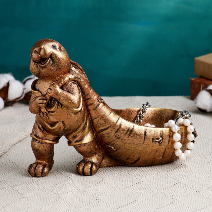 фото Кашпо-органайзер "кролик с морковкой" бронза, 20х26см хорошие сувениры