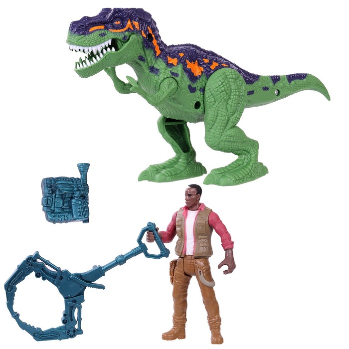 фото Игровой набор, аллозавр и охотник со снаряжением chap mei
