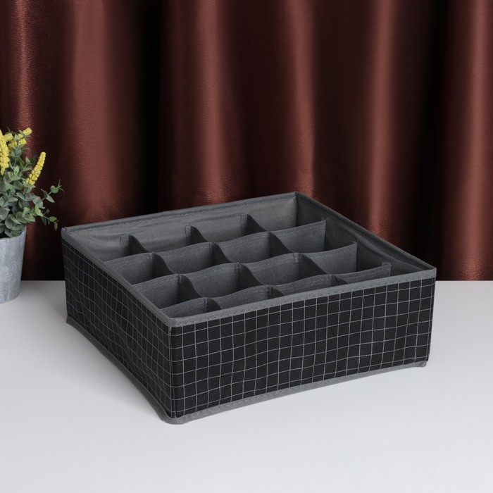 фото Органайзер для хранения белья доляна «кло», 16 ячеек, 32×32×12 см, цвет чёрный