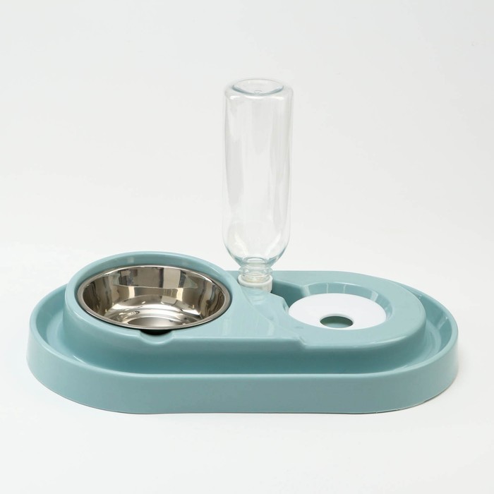 фото Миска двойная с автопоилкой (съёмная бутылка) 40,5 х 23 х 25 см, голубая пижон