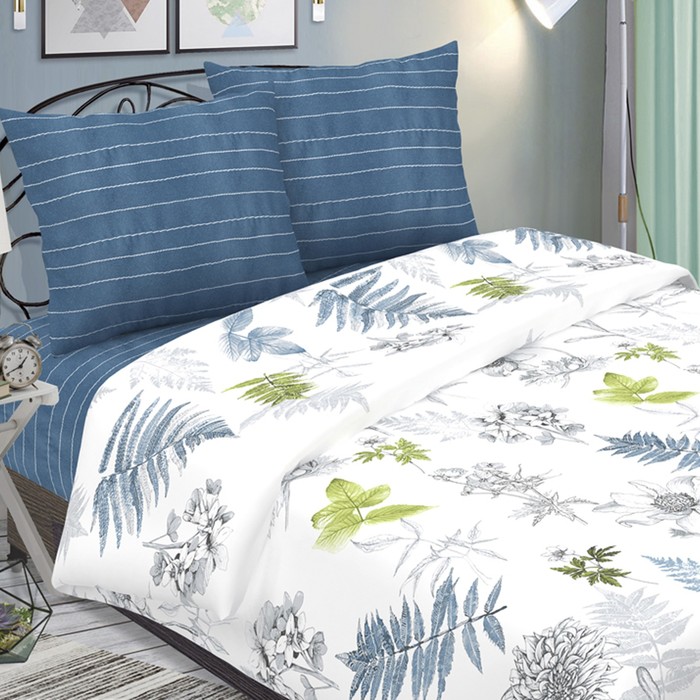 фото Постельное бельё 2сп традиция гербарий 177х217, 180х217, 70х70 2шт, поплин 118г/м² 100% хлопок